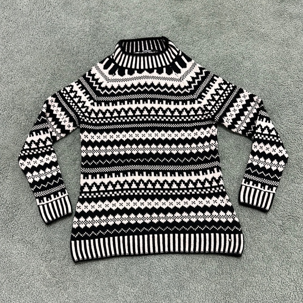 Olsen Europe black and white fair isle mock neck sweater made in Germany